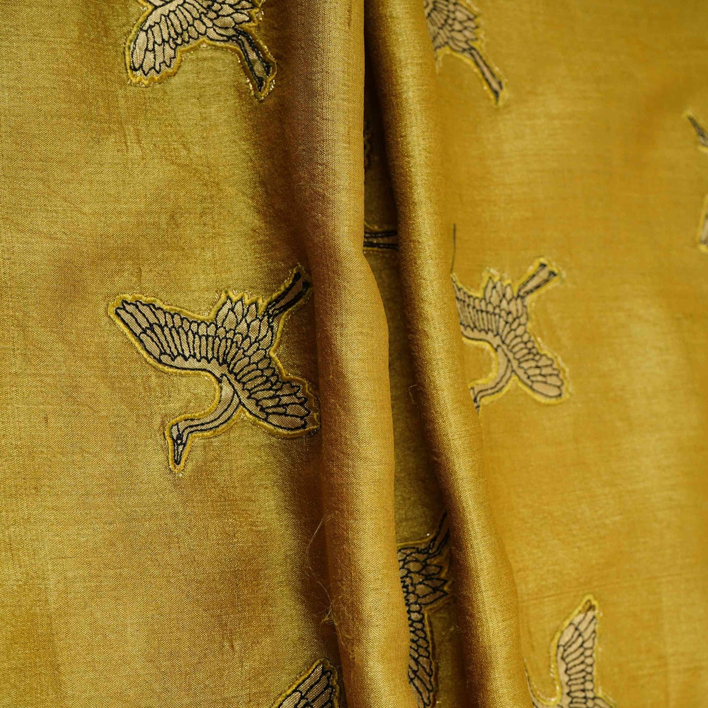 Golden Parsi Embroidery Pure Tusser Silk Fabric CW-32563
