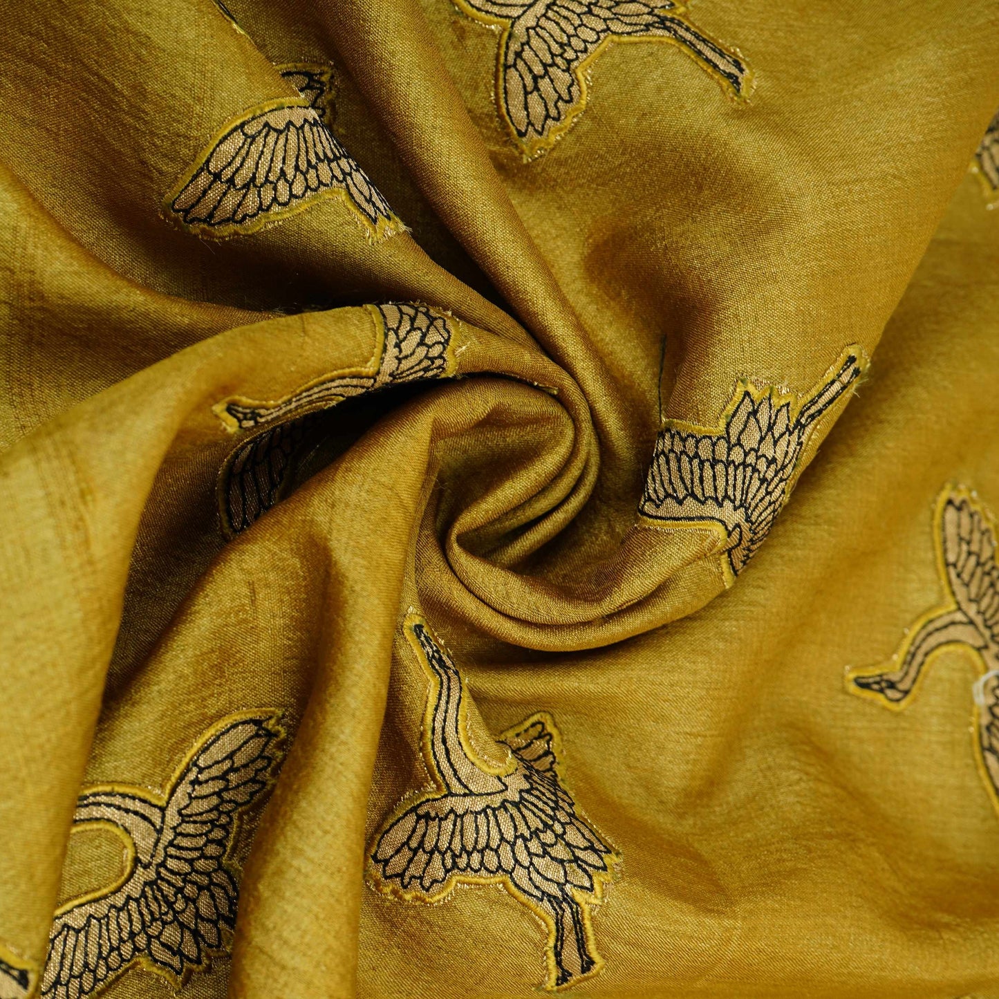 Golden Parsi Embroidery Pure Tusser Silk Fabric CW-32563
