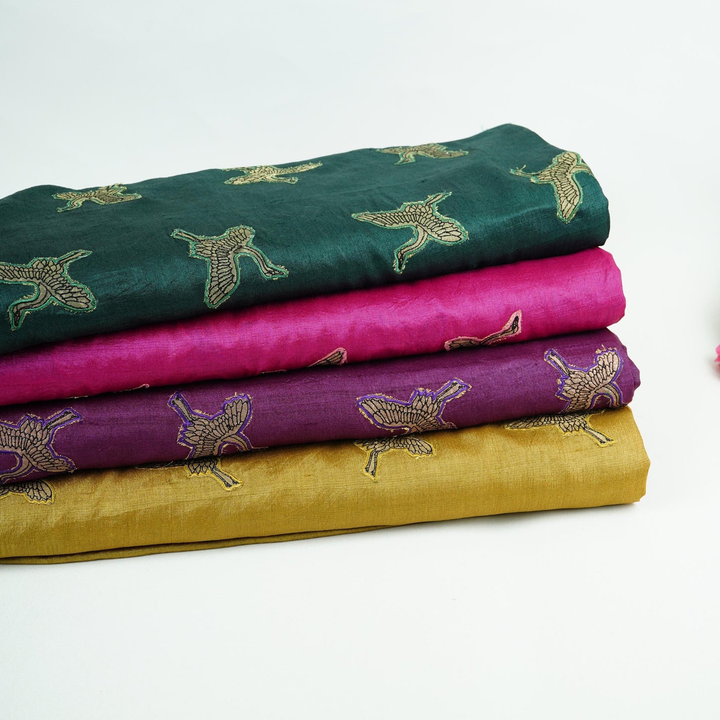 Golden Parsi Embroidery Pure Tusser Silk Fabric CW-32563