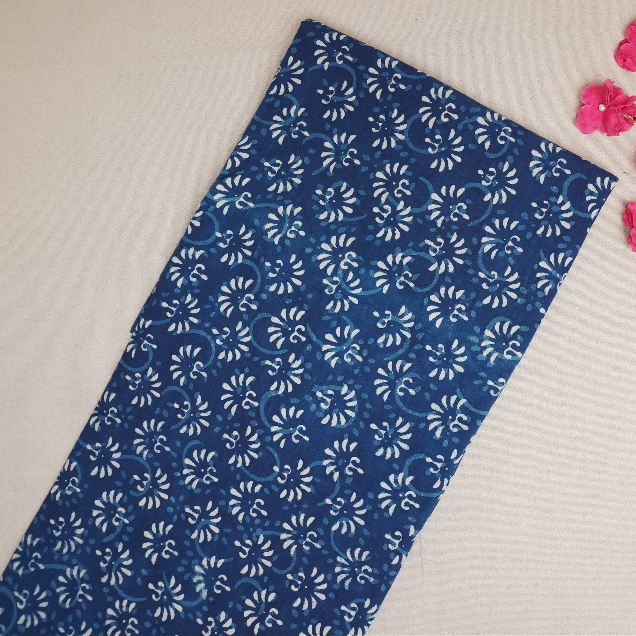 Indigo with White Dabu Print Cotton Fabric DH-29451 - TradeUNO