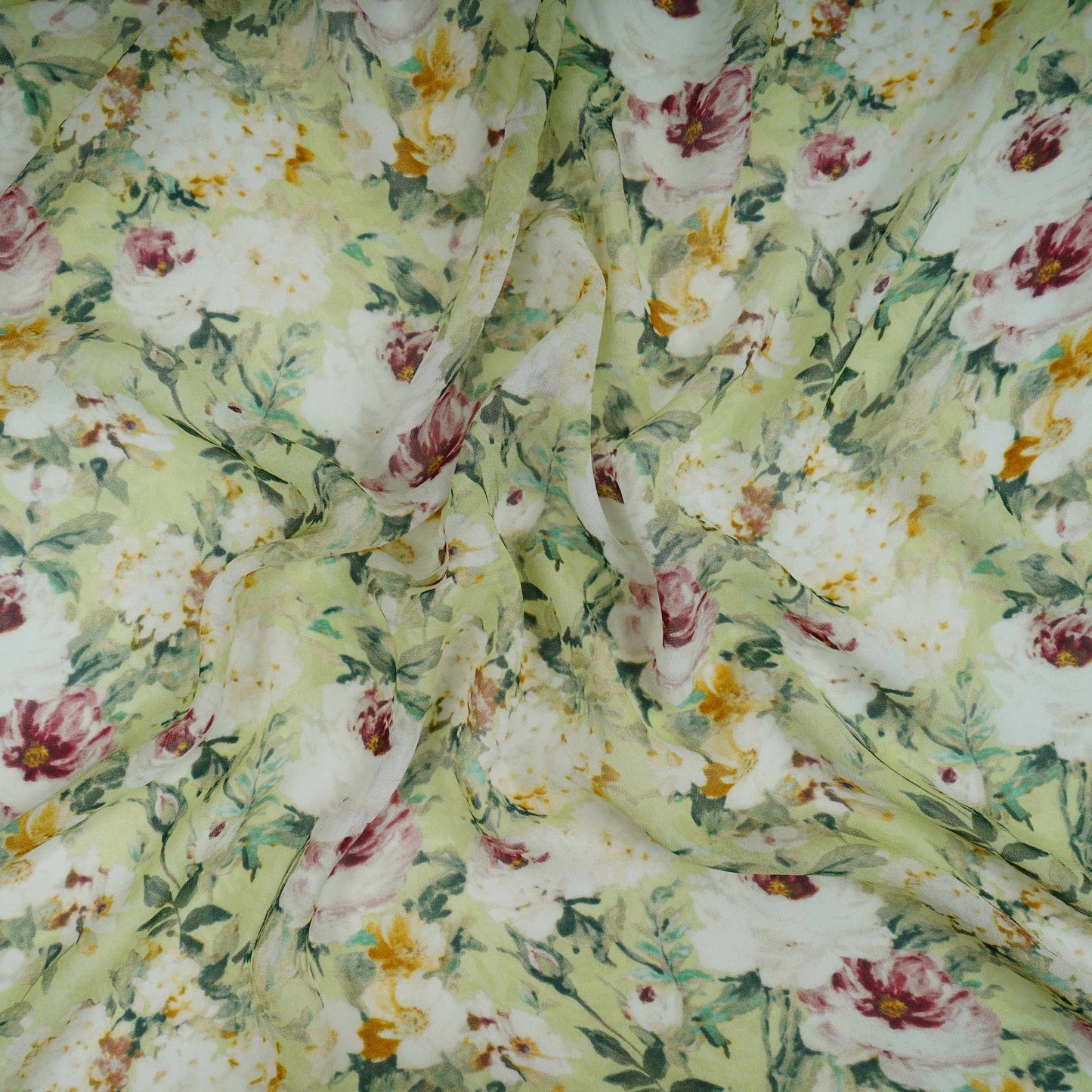 Pista Green floral print Georgette Fabric GTS-31134