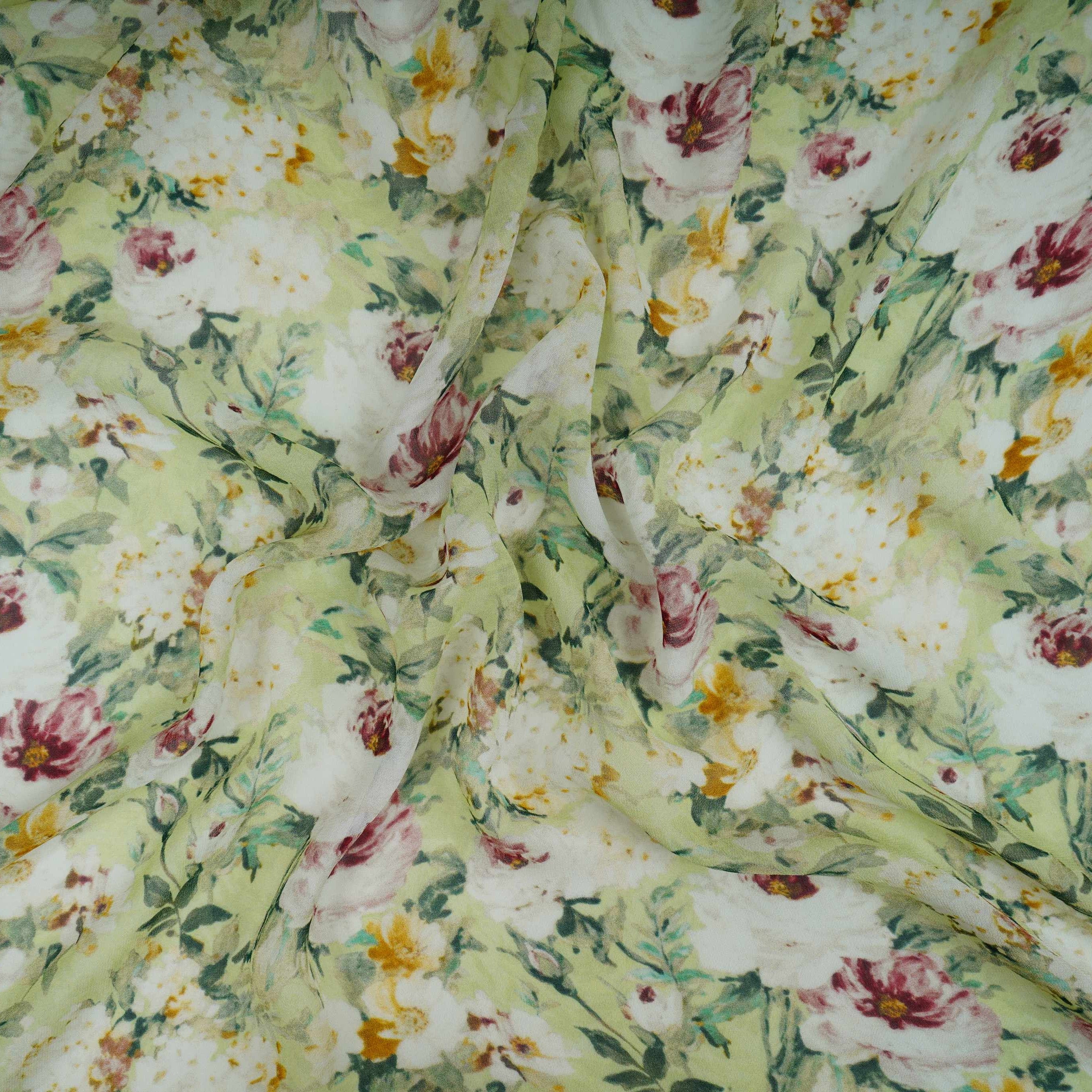 Pista Green floral print Georgette Fabric GTS-31134 - TradeUNO