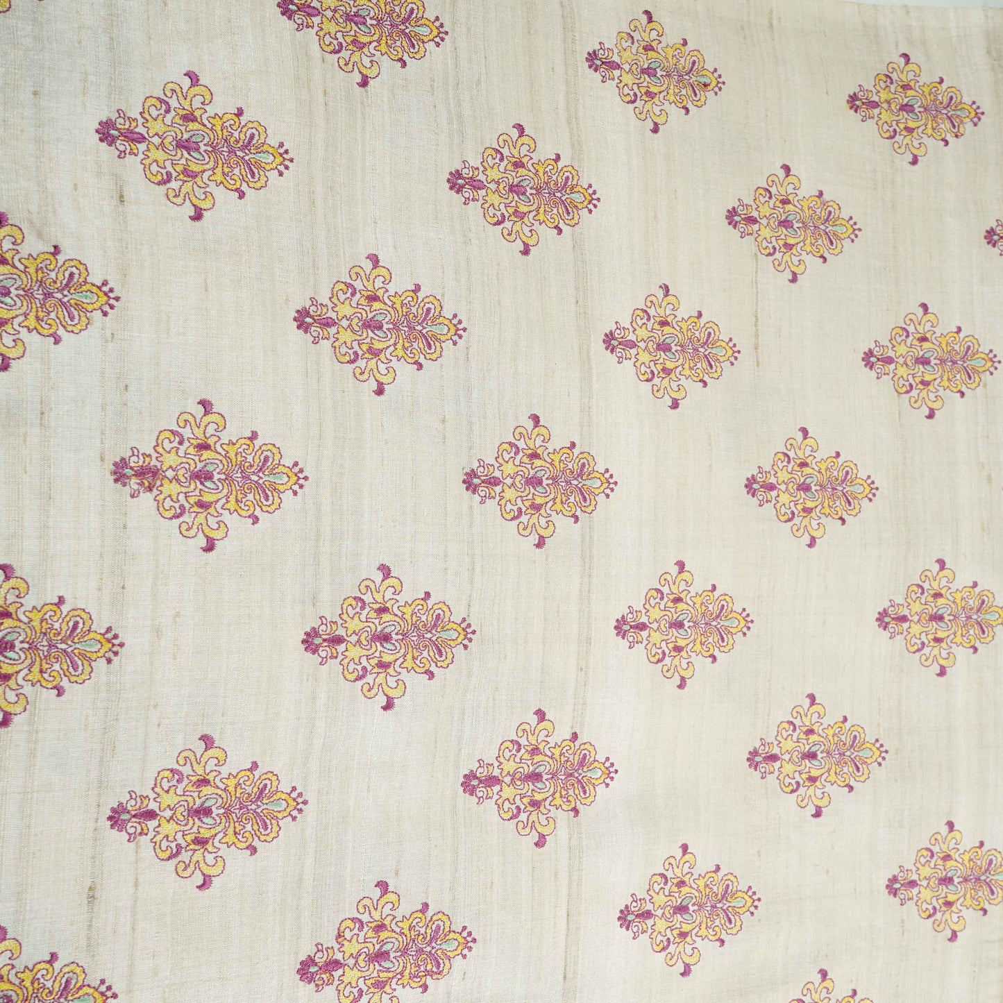 Natural Beige Floral Jaal Pure Tusser Silk Fabric CW-32572