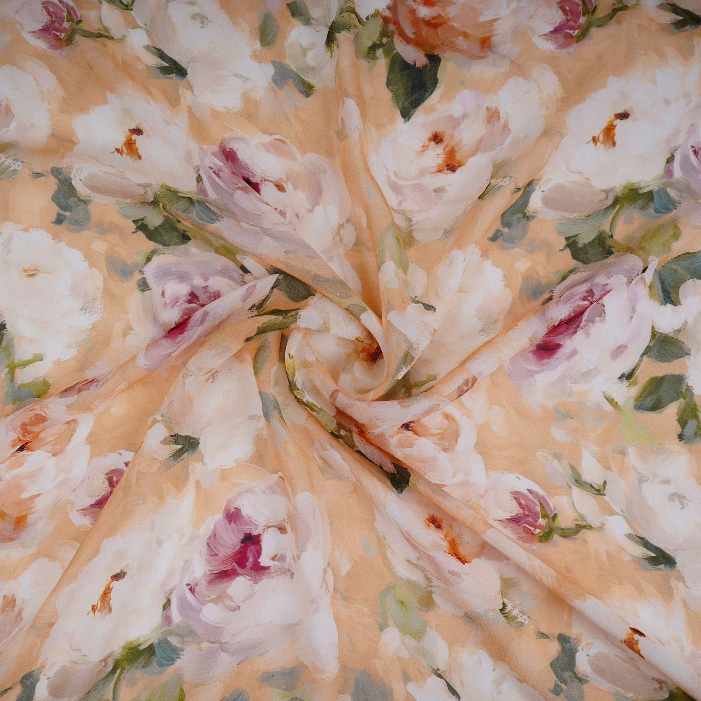 Beige floral print Georgette Fabric GTS-31136
