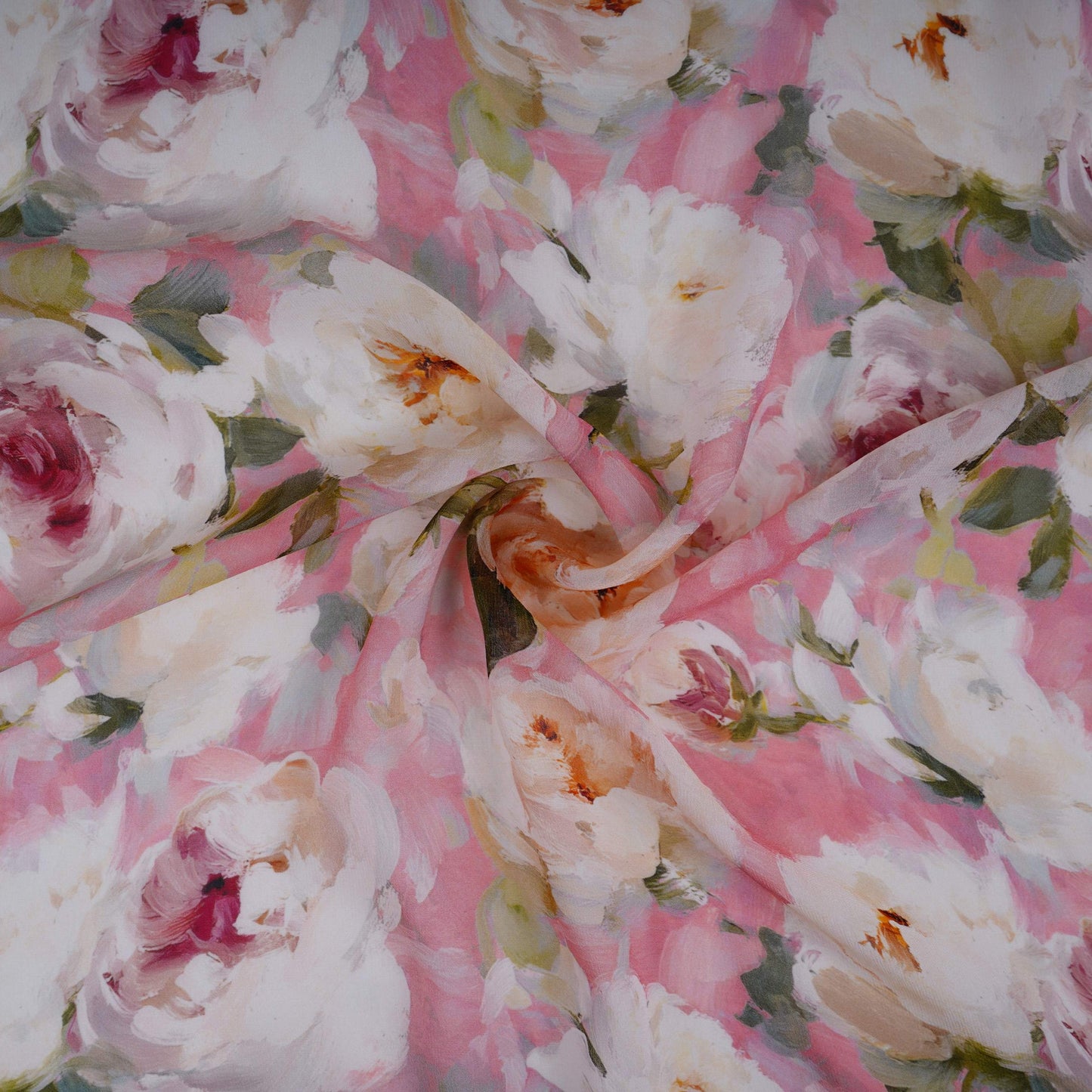 Rose Pink floral print Georgette Fabric GTS-31137