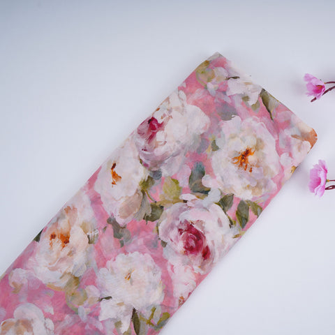 Rose Pink floral print Georgette Fabric GTS-31137