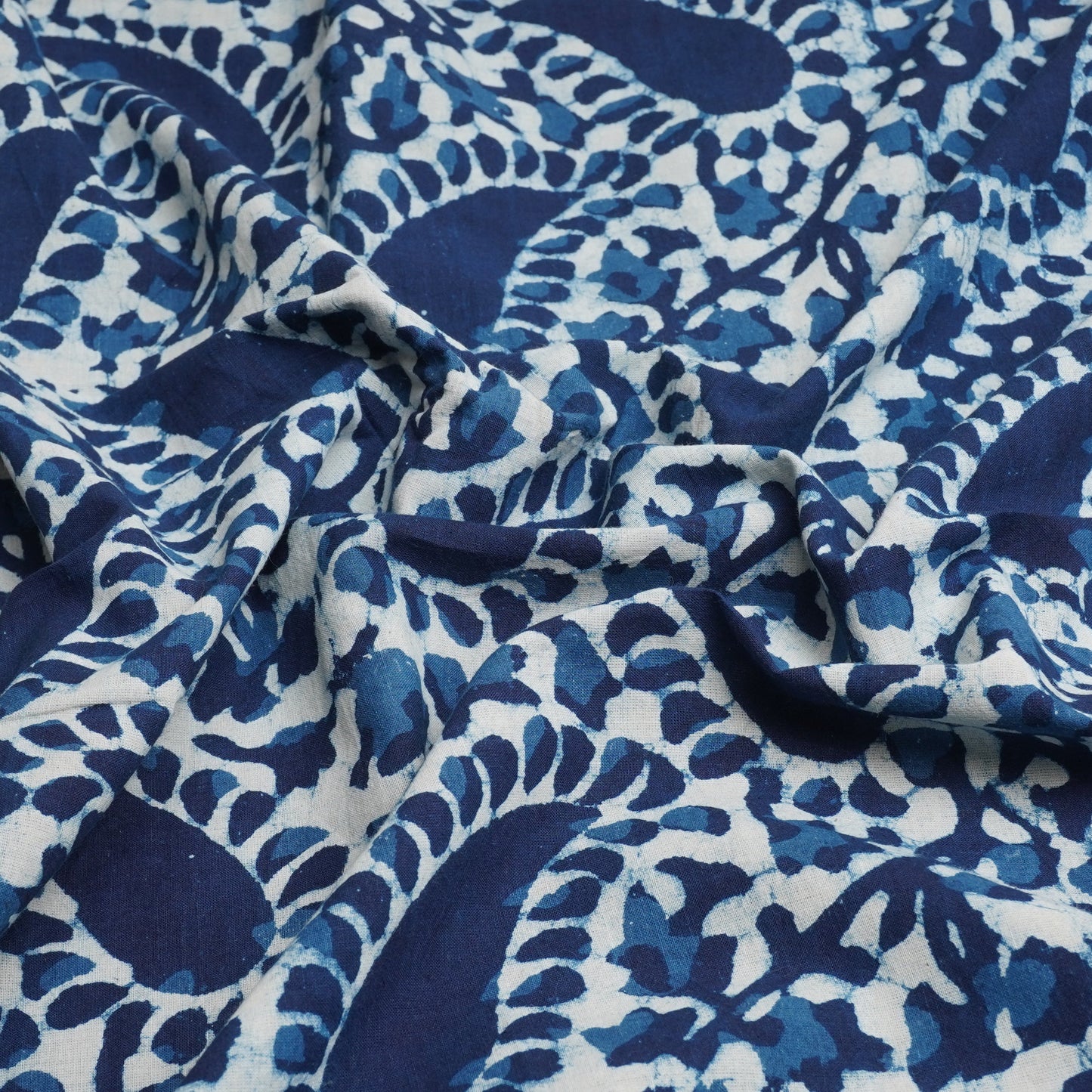 Indigo with White Dabu Print Cotton Fabric DH-29455