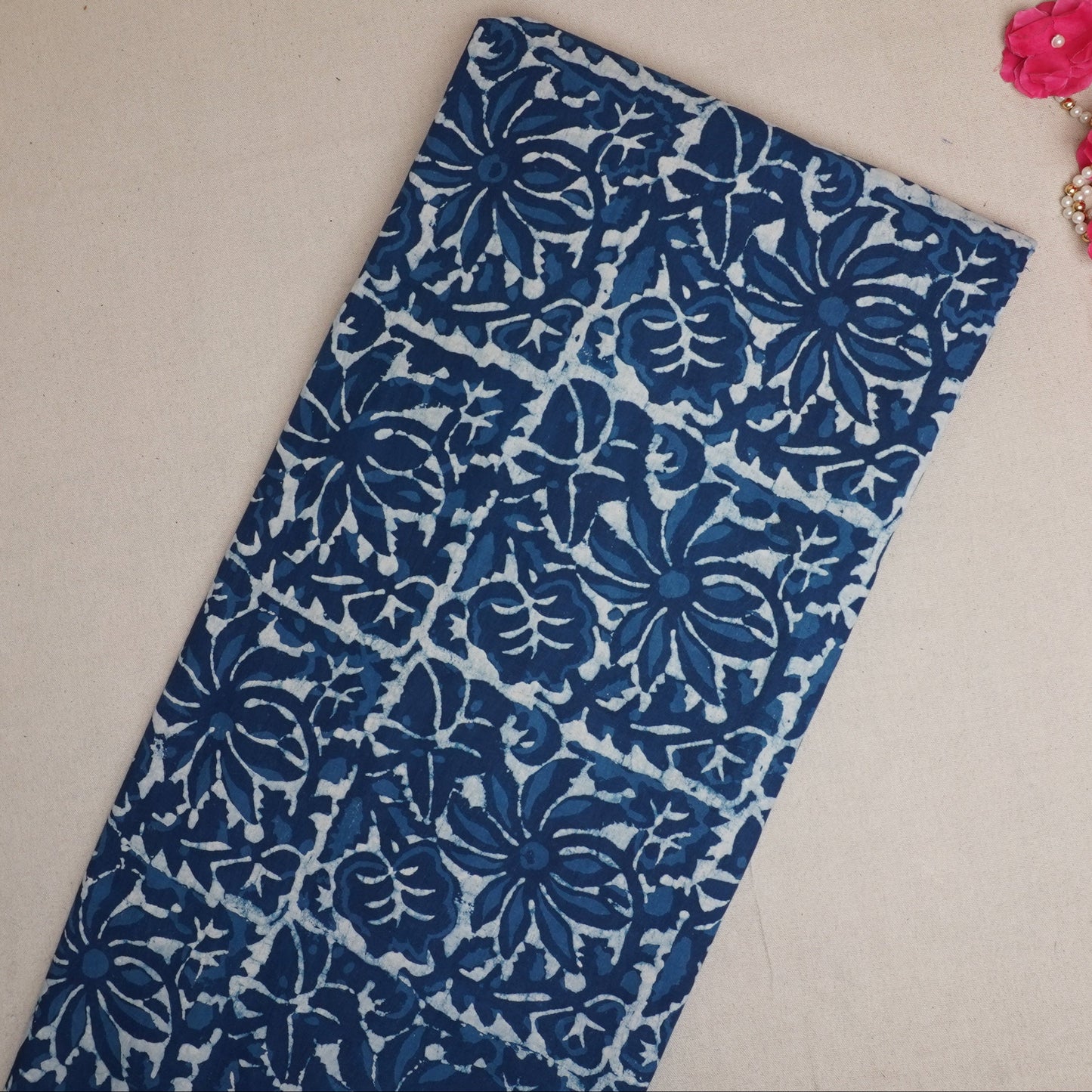 Indigo with White Dabu Print Cotton Fabric DH-29447