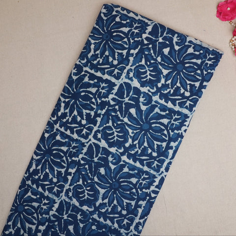 Indigo with White Dabu Print Cotton Fabric DH-29447