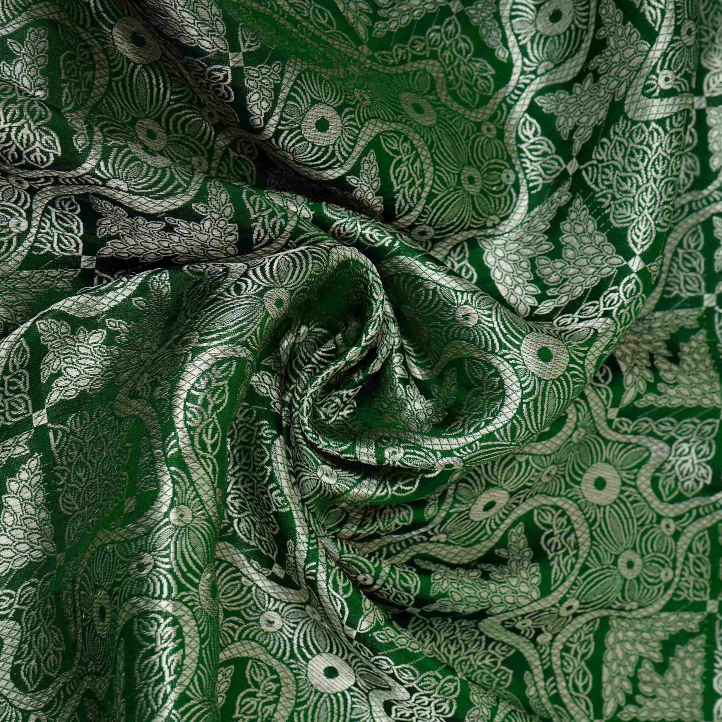 Bottle Green Jaal Raw Mango Silk Fabric CW-32495