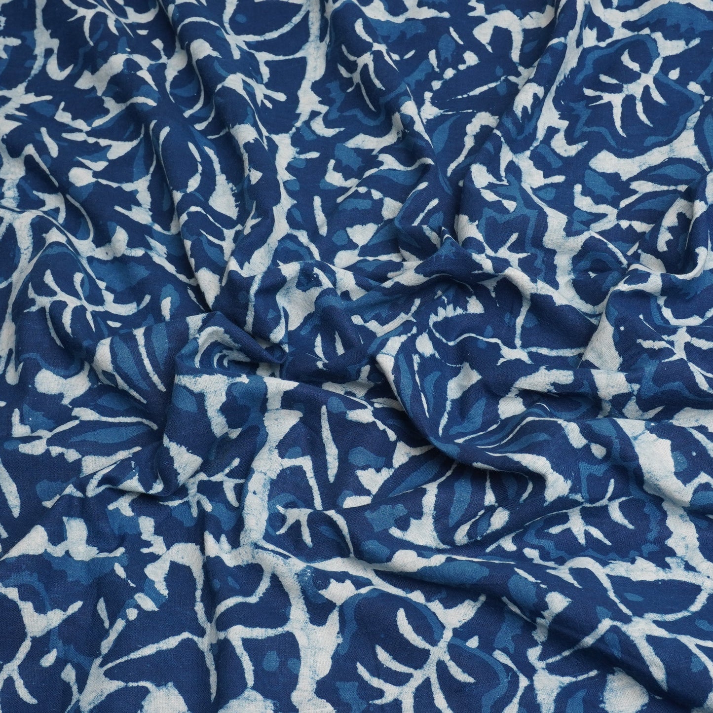 Indigo with White Dabu Print Cotton Fabric DH-29447