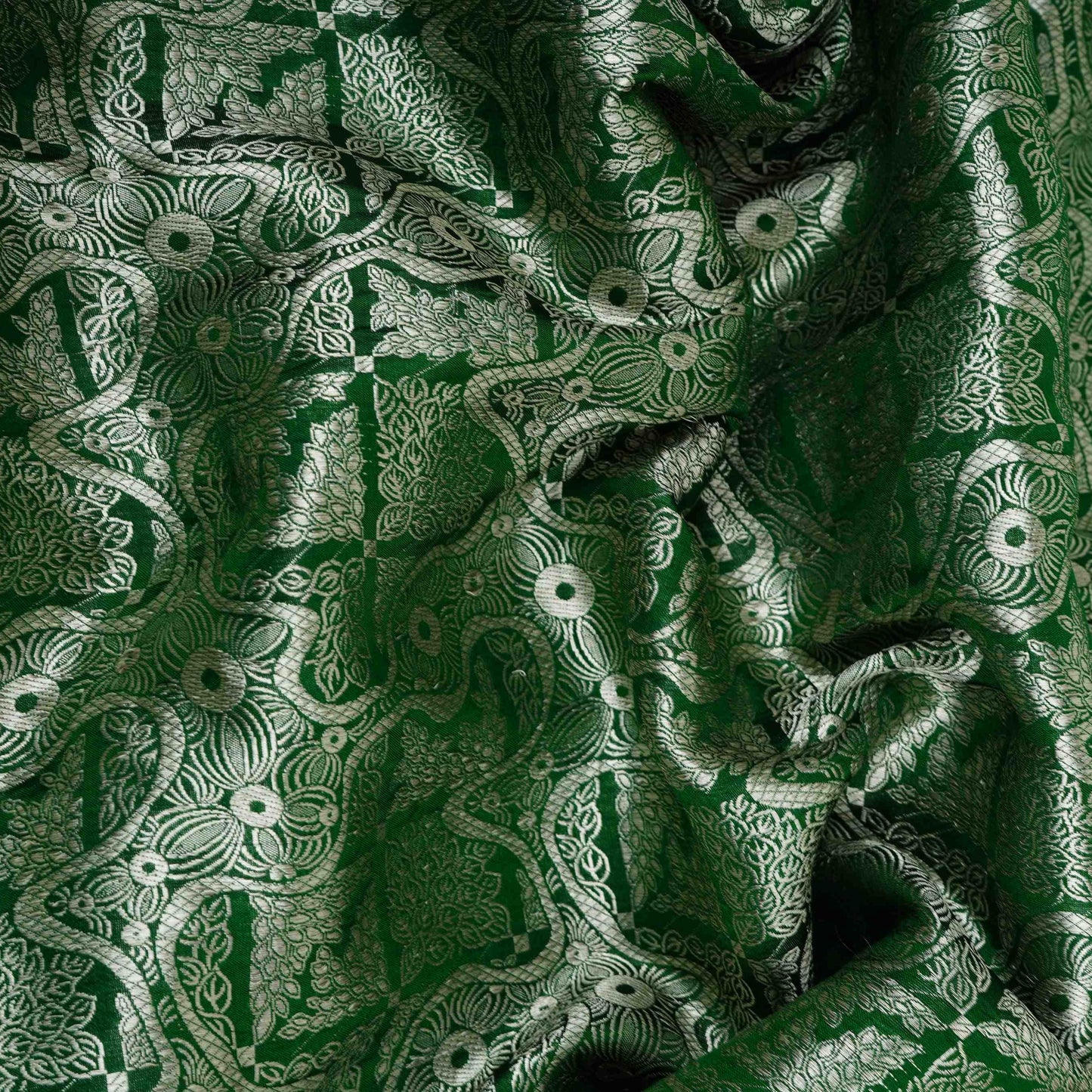 Bottle Green Jaal Raw Mango Silk Fabric CW-32495