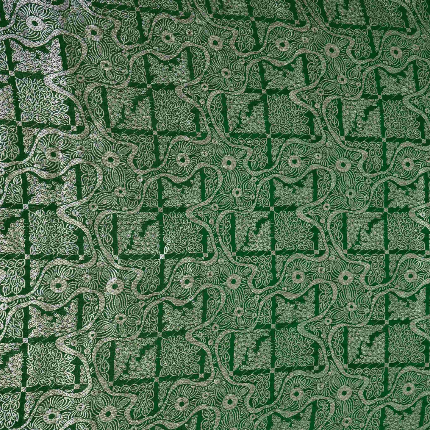 Bottle Green Jaal Raw Mango Silk Fabric CW-32495