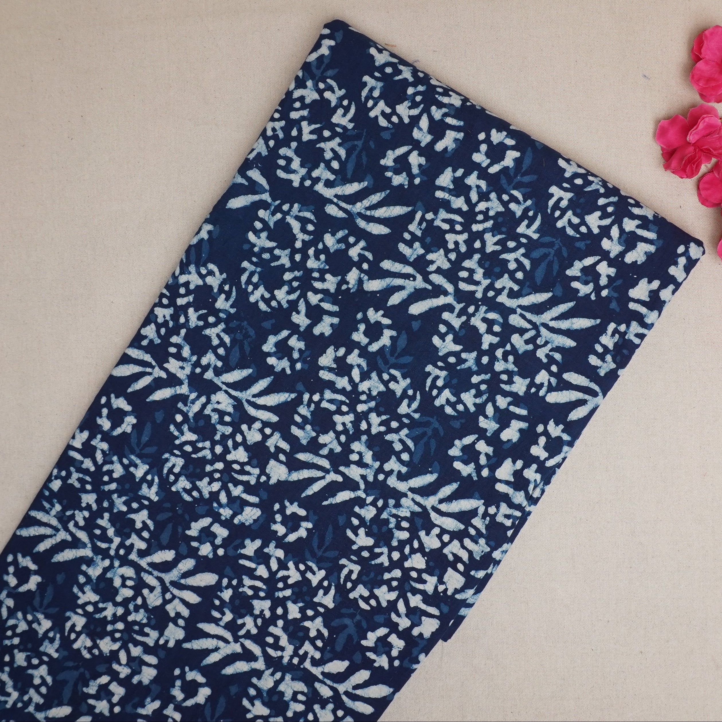 Indigo with White Dabu Print Cotton Fabric DH-29457 - TradeUNO