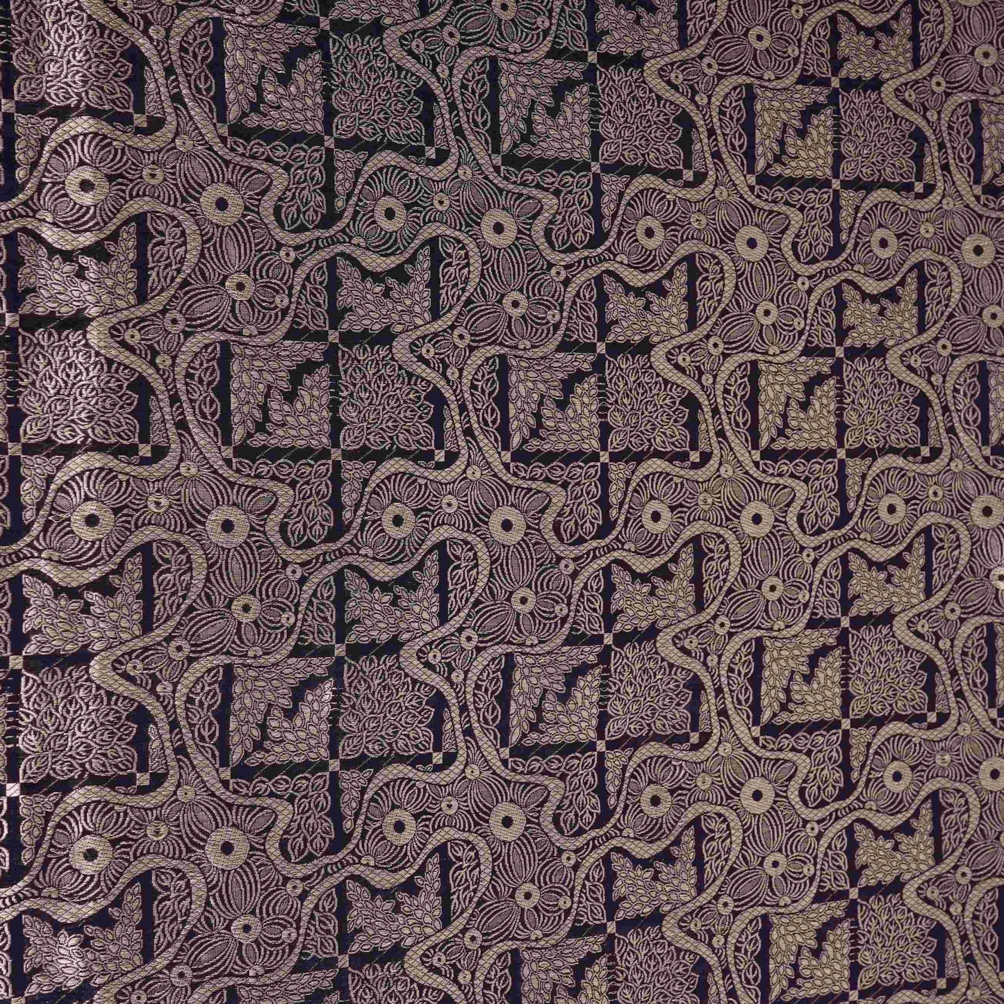 Navy Blue Jaal Raw Mango Silk Fabric CW-32499