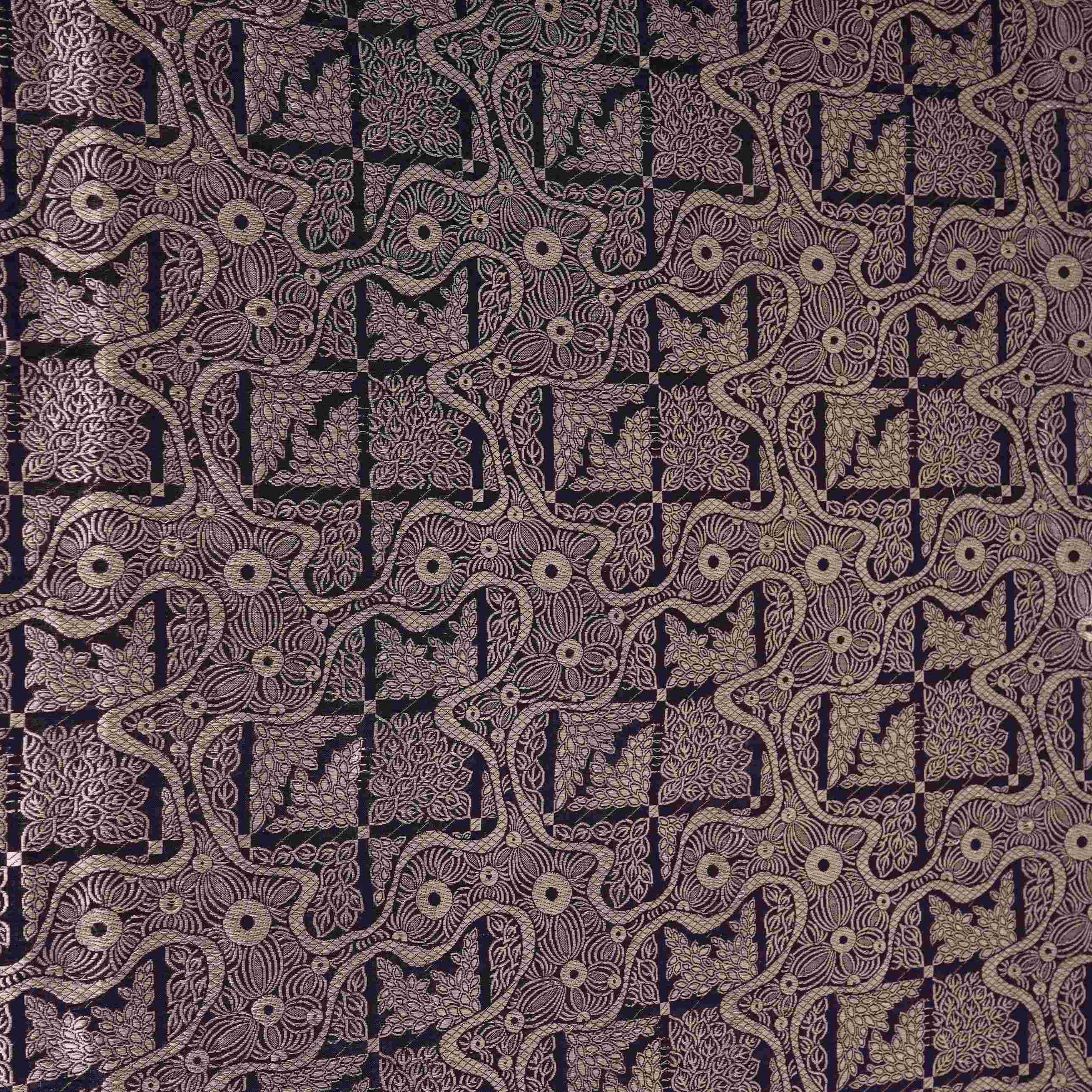Navy Blue Jaal Raw Mango Silk Fabric CW-32499