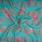 Teal Blue With Golden Stripes Floral Print Organza Tissue Fabric VF-30633