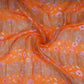 Orange With Golden Stripes Floral Print Organza Tissue Fabric VF-30631