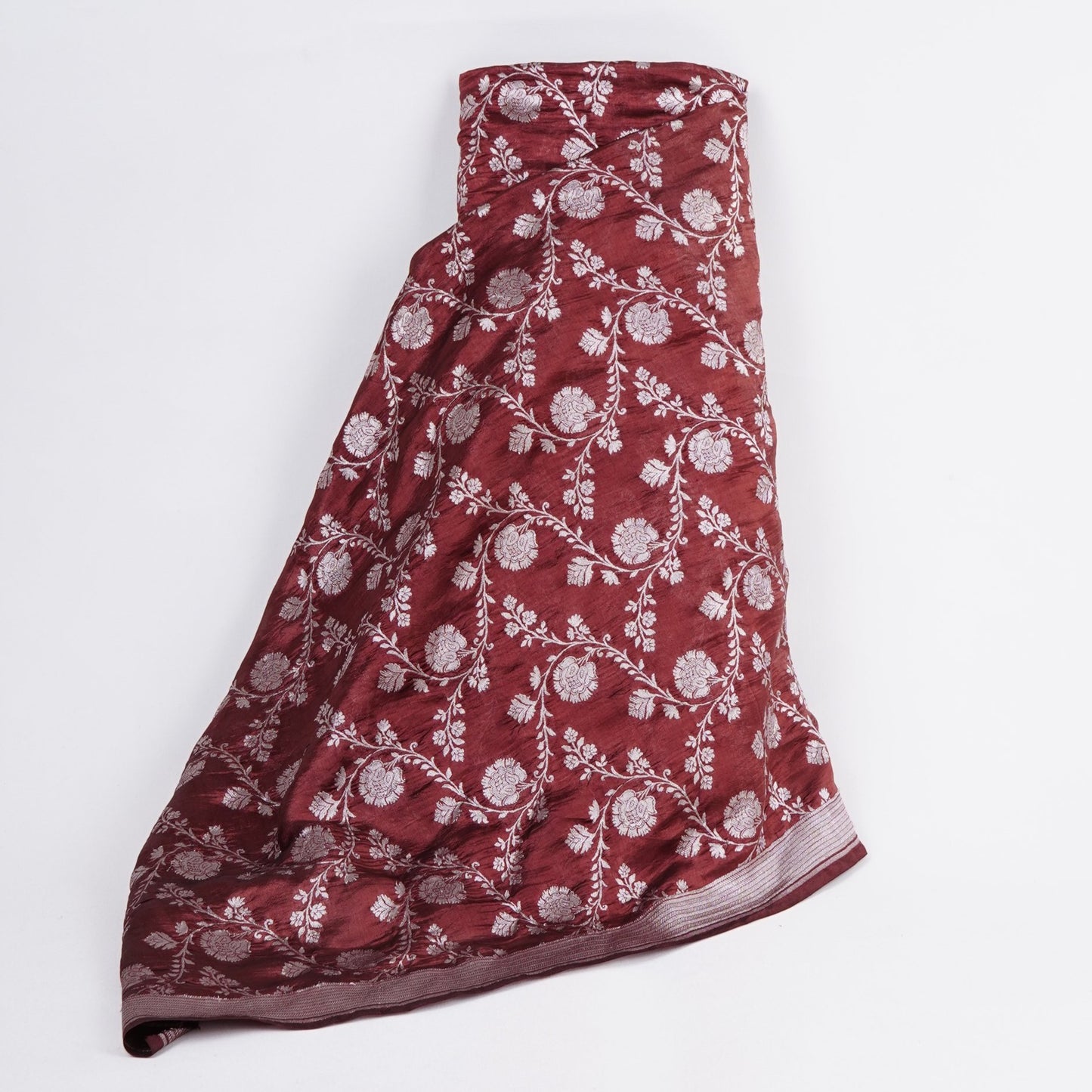 Wine Floral Jaal Raw Mango Silk Fabric CW-32511