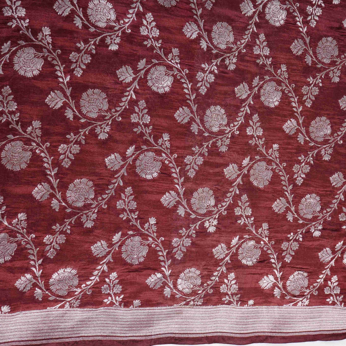 Wine Floral Jaal Raw Mango Silk Fabric CW-32511