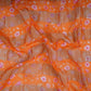 Orange With Golden Stripes Floral Print Organza Tissue Fabric VF-30631