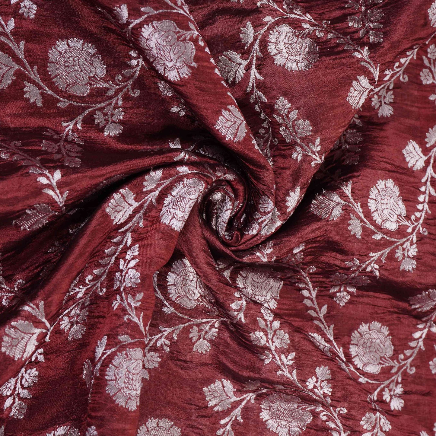 Wine Floral Jaal Raw Mango Silk Fabric CW-32511