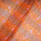 Orange With Golden Stripes Floral Print Organza Tissue Fabric VF-30631