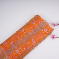 Orange With Golden Stripes Floral Print Organza Tissue Fabric VF-30631