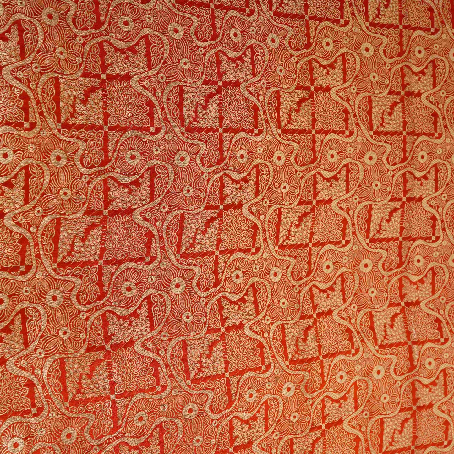 Red Jaal Raw Mango Silk Fabric CW-32497