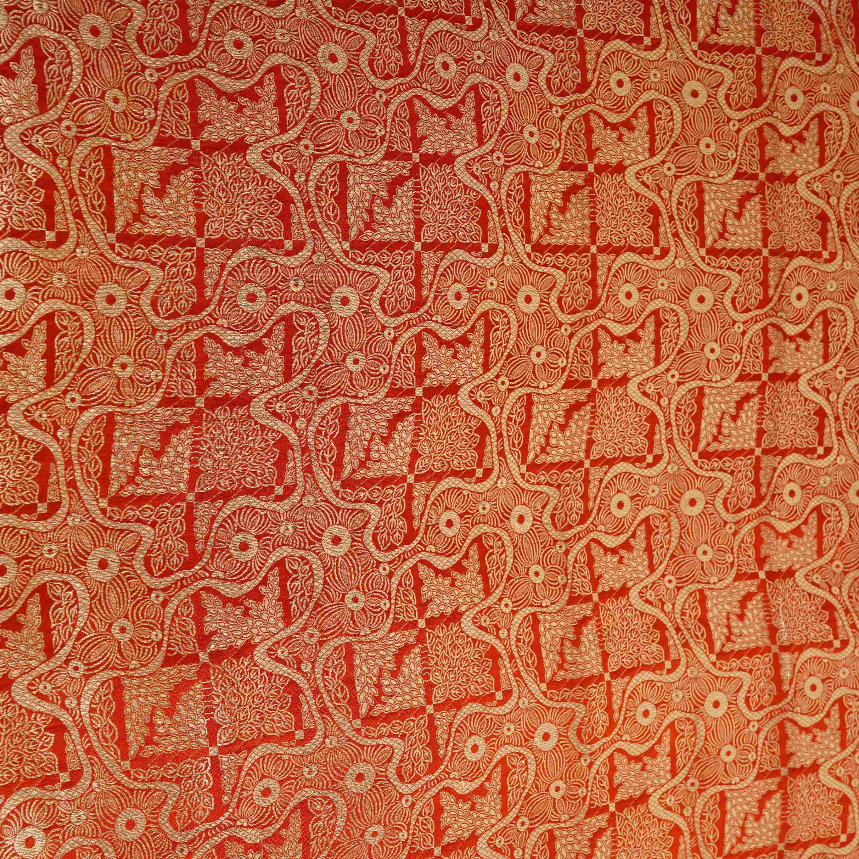 Red Jaal Raw Mango Silk Fabric CW-32497