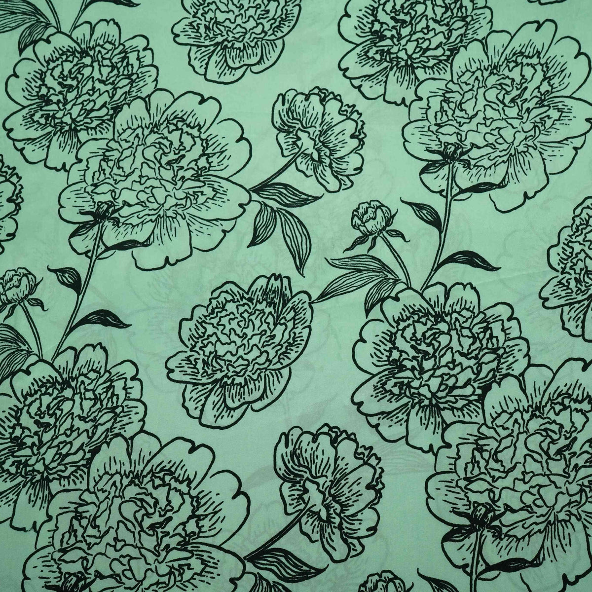 Sea Green Floral Print Natural Crepe Fabric SC-34701