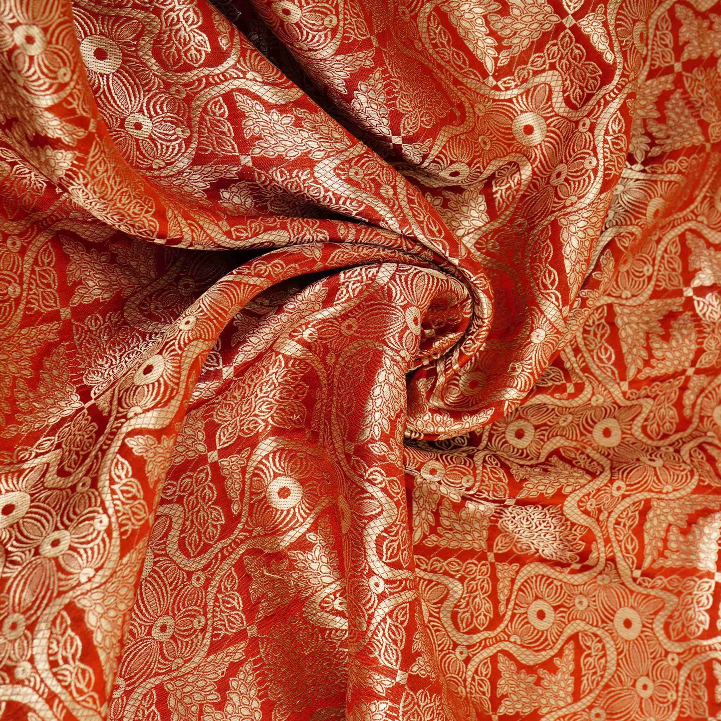 Red Jaal Raw Mango Silk Fabric CW-32497