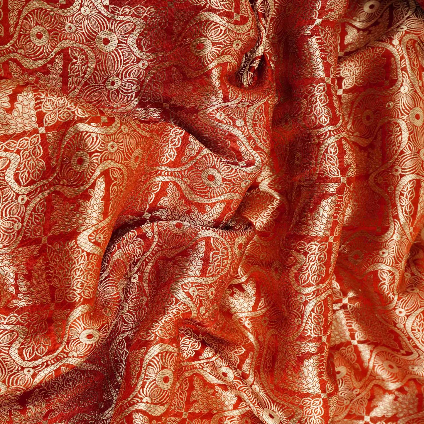 Red Jaal Raw Mango Silk Fabric CW-32497
