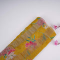 Olive Green With Golden Stripes Floral Print Organza Tissue Fabric VF-30632