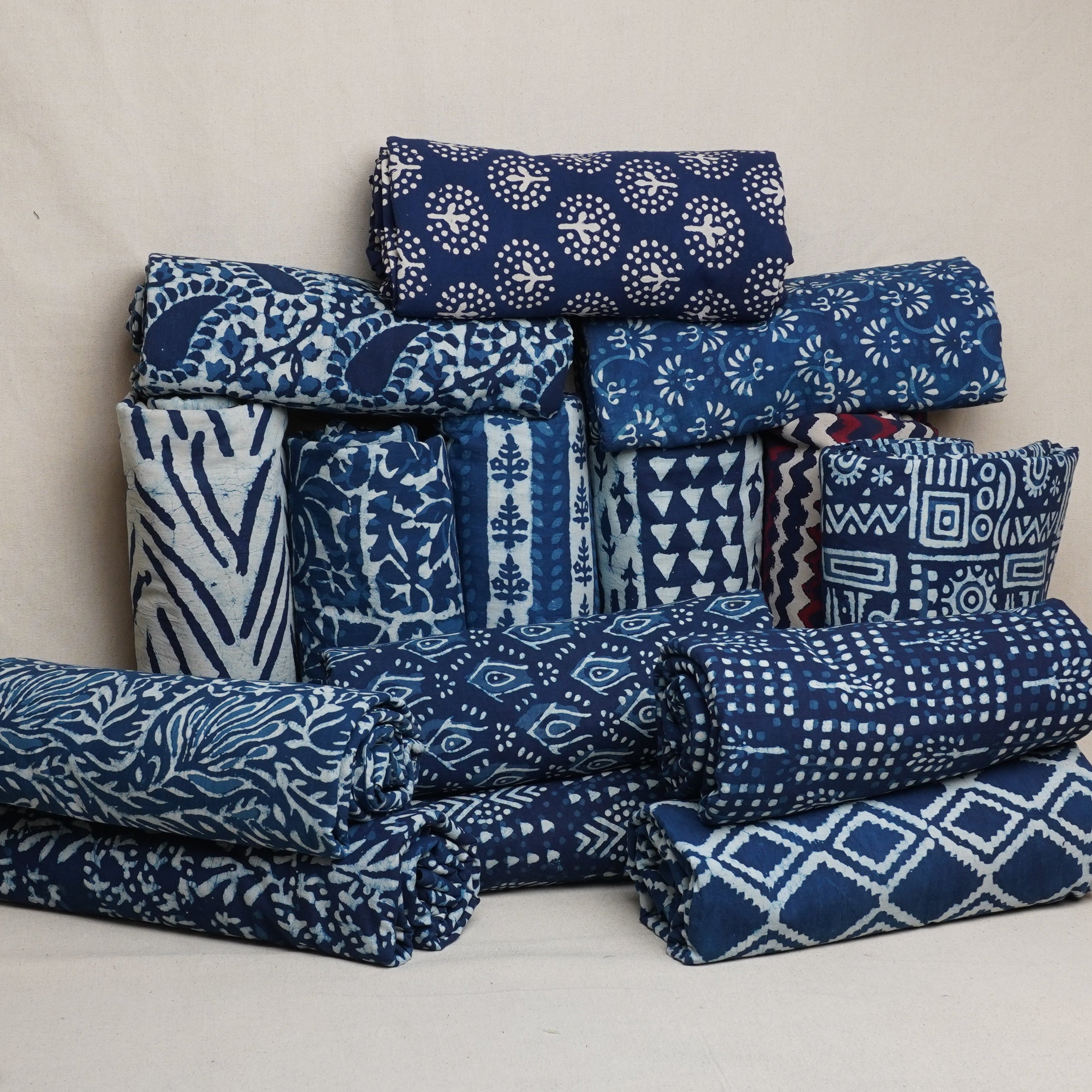 Indigo with White Dabu Print Cotton Fabric DH-29461 - TradeUNO
