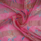 Pink With Golden Stripes Floral Print Organza Tissue Fabric VF-30634