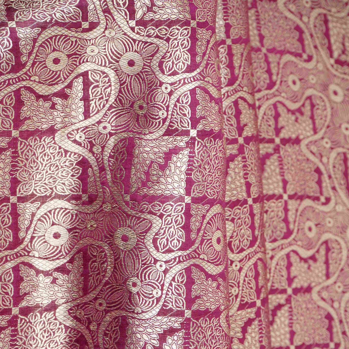 Wine Jaal Raw Mango Silk Fabric CW-32498