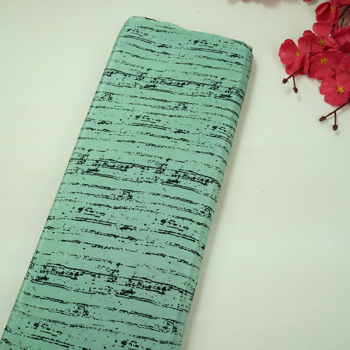 Sea Green Abstract Lining Print Natural Crepe Fabric SC-34702