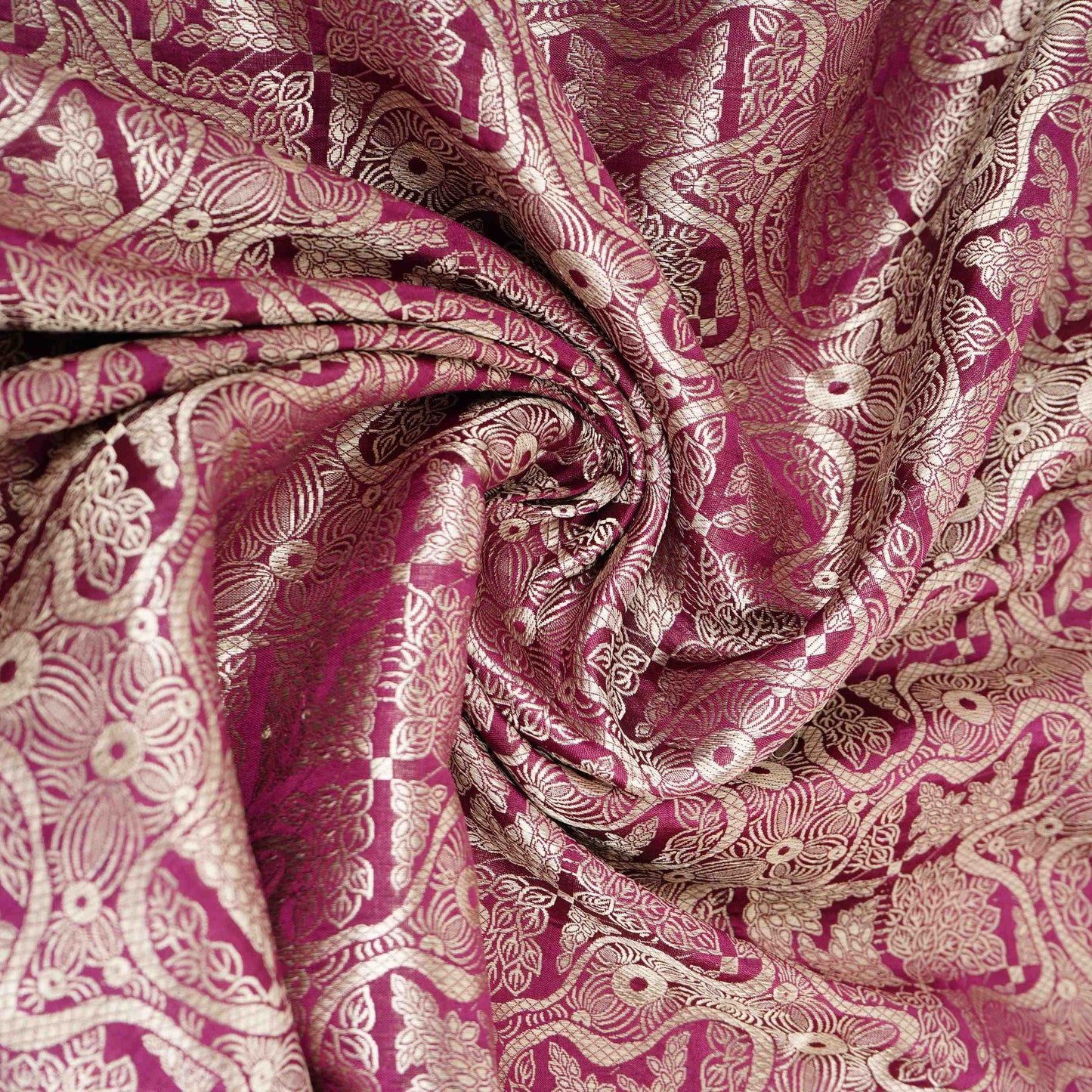 Wine Jaal Raw Mango Silk Fabric CW-32498