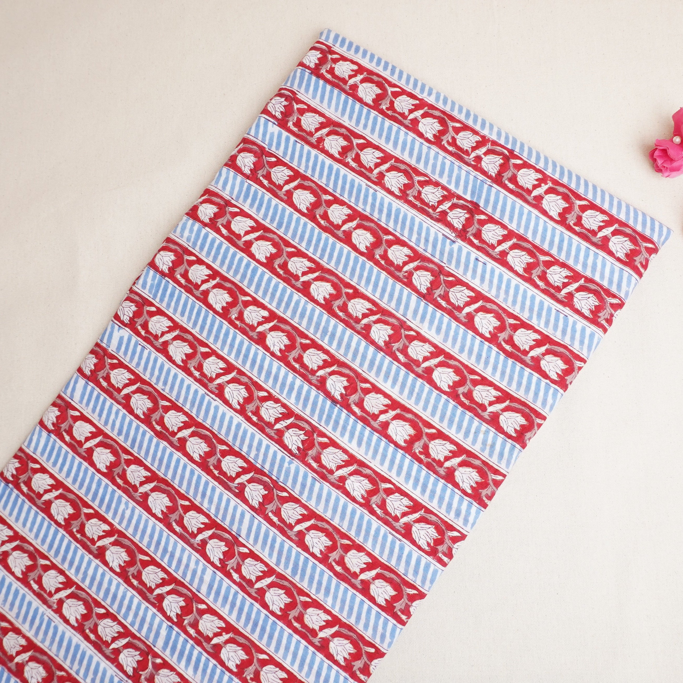 Red Handblock Print Cotton Fabric DH-29429 - TradeUNO