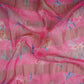 Pink With Golden Stripes Floral Print Organza Tissue Fabric VF-30634