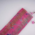 Pink With Golden Stripes Floral Print Organza Tissue Fabric VF-30634