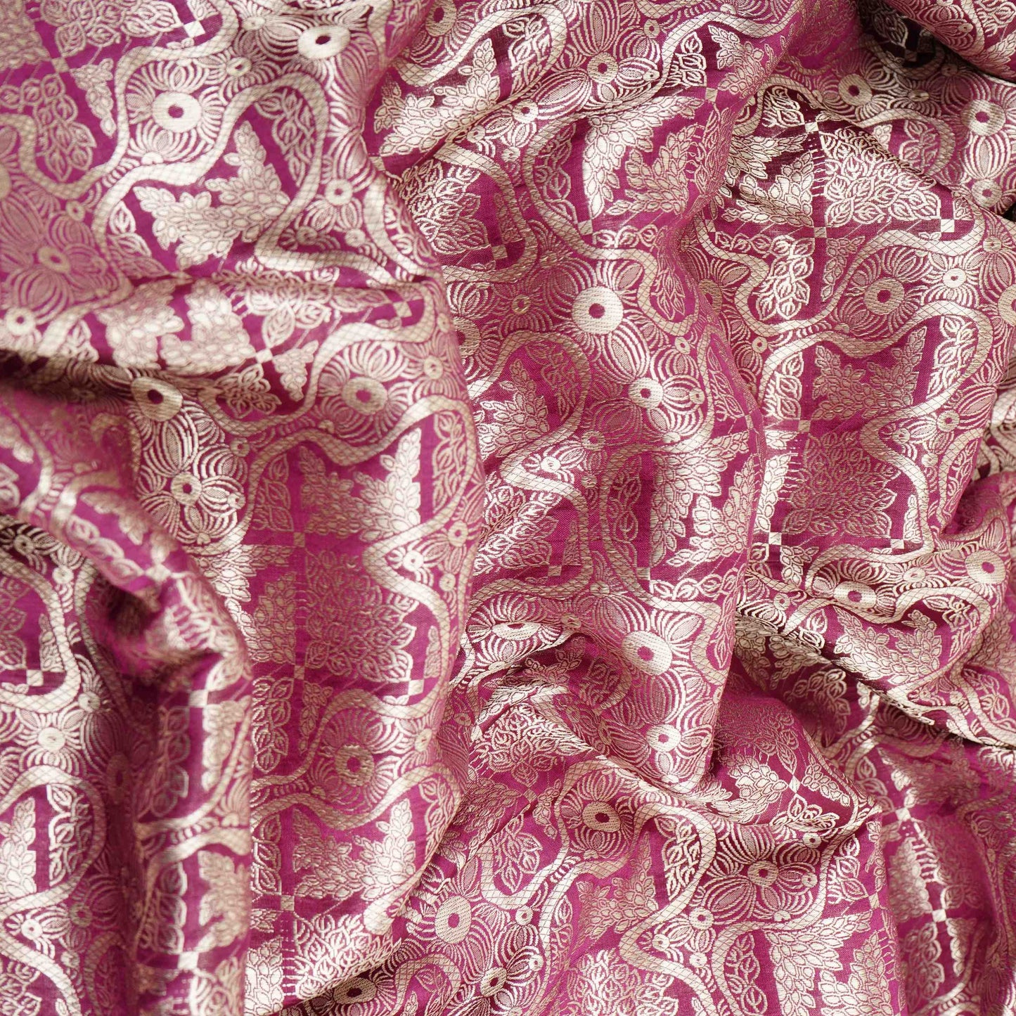 Wine Jaal Raw Mango Silk Fabric CW-32498