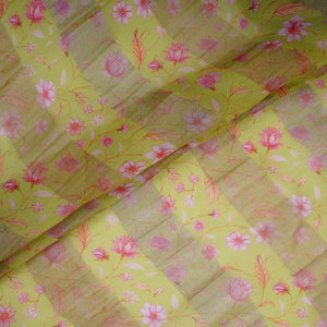 Lime Green With Golden Stripes Floral Print Organza Tissue Fabric VF-30635 - TradeUNO