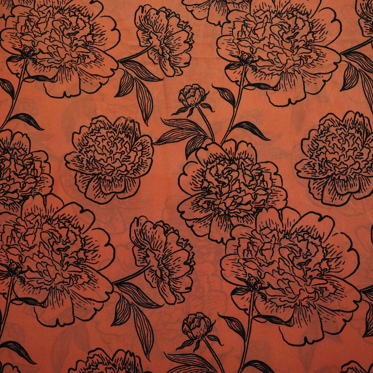 Orange Floral Print Natural Crepe Fabric SC-34703