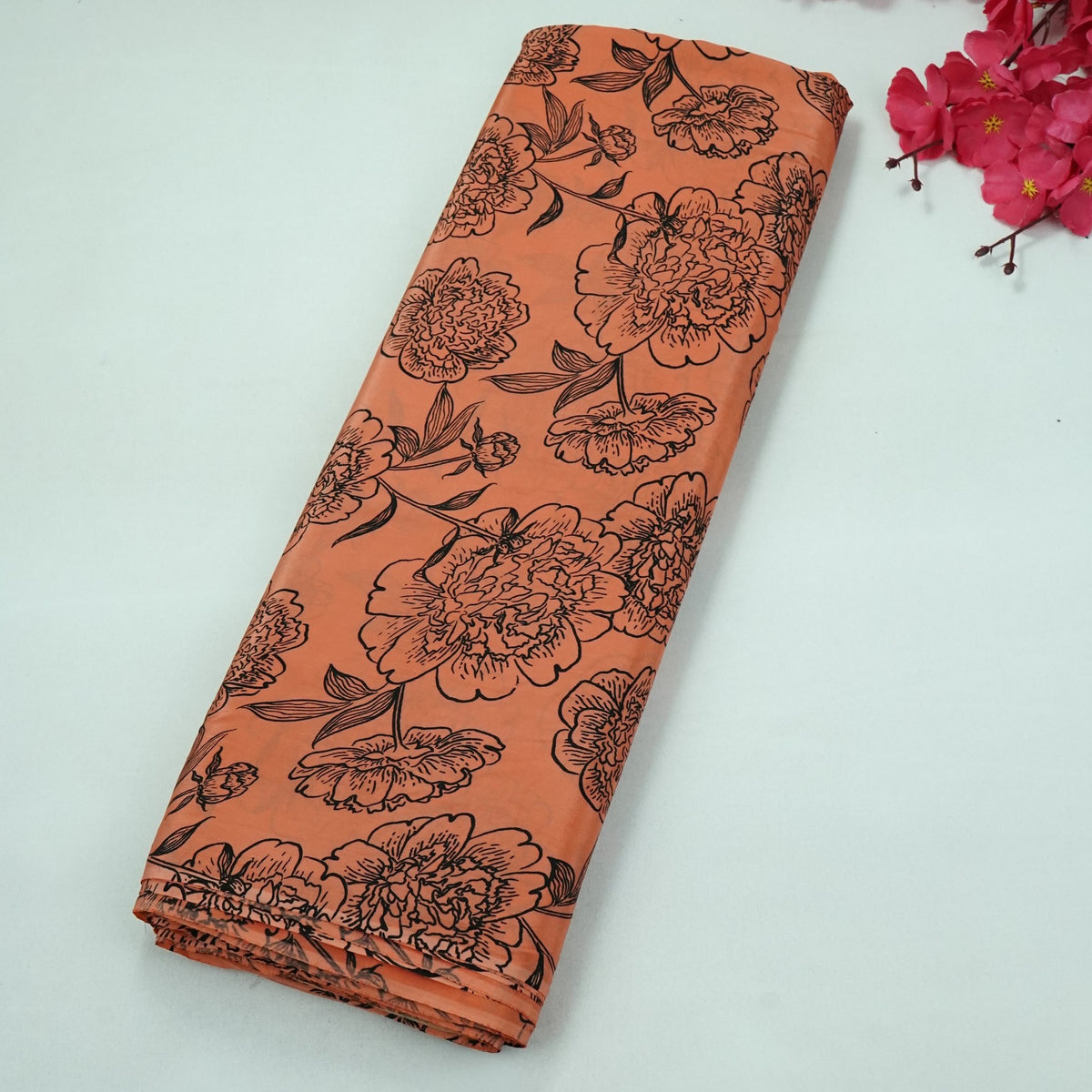 Orange Floral Print Natural Crepe Fabric SC-34703