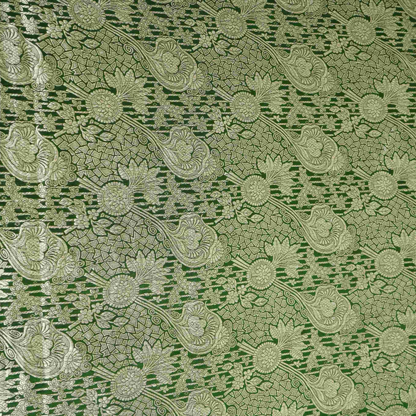 Bottle Green Jaal Raw Mango Silk Fabric CW-32500