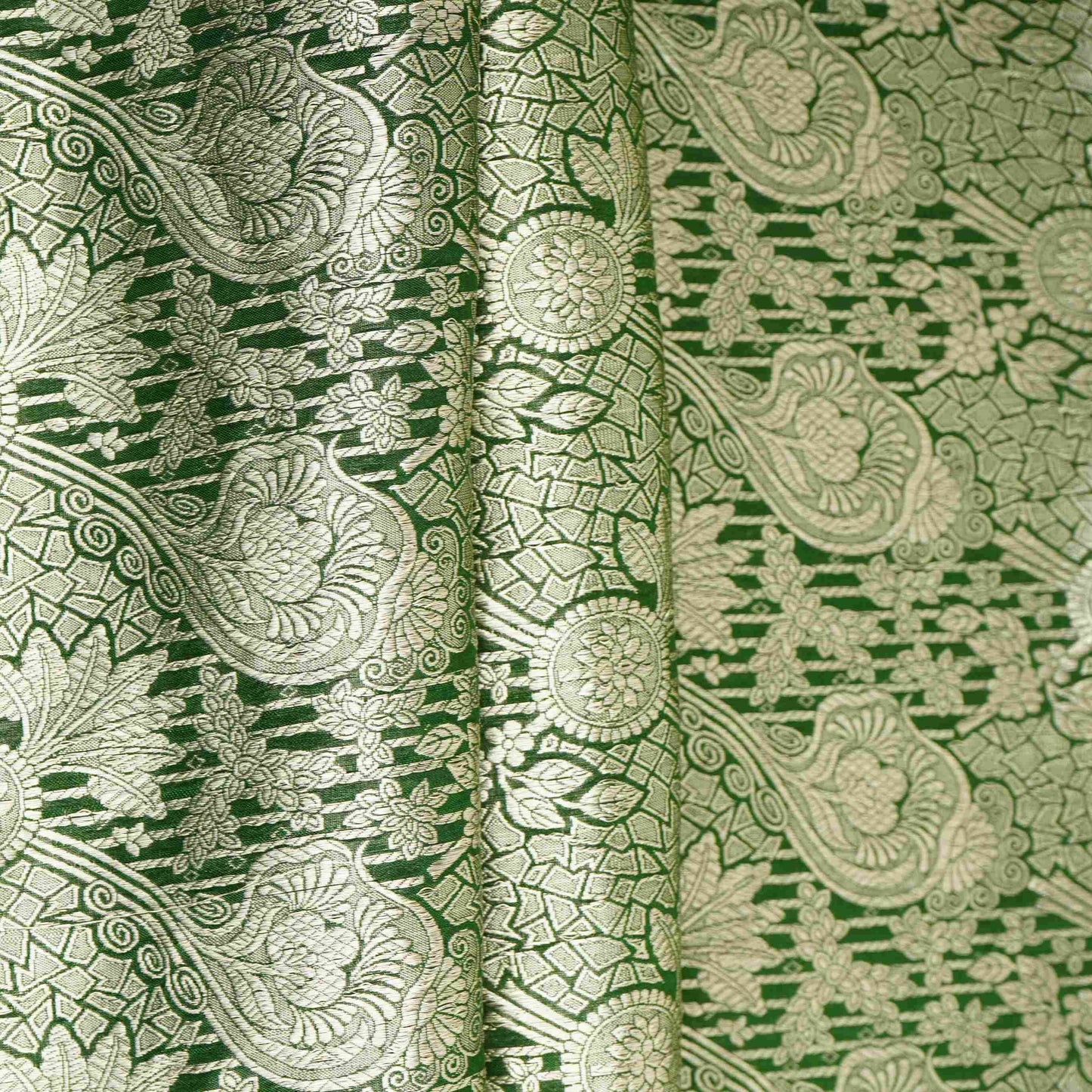 Bottle Green Jaal Raw Mango Silk Fabric CW-32500
