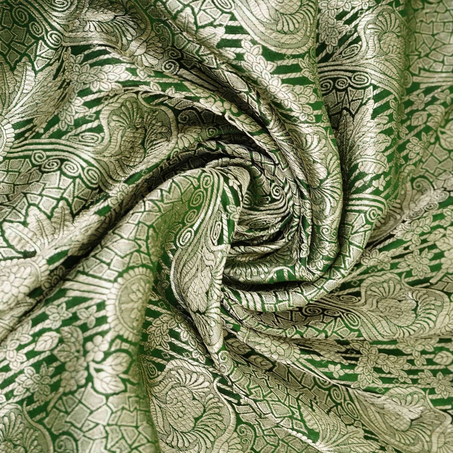Bottle Green Jaal Raw Mango Silk Fabric CW-32500