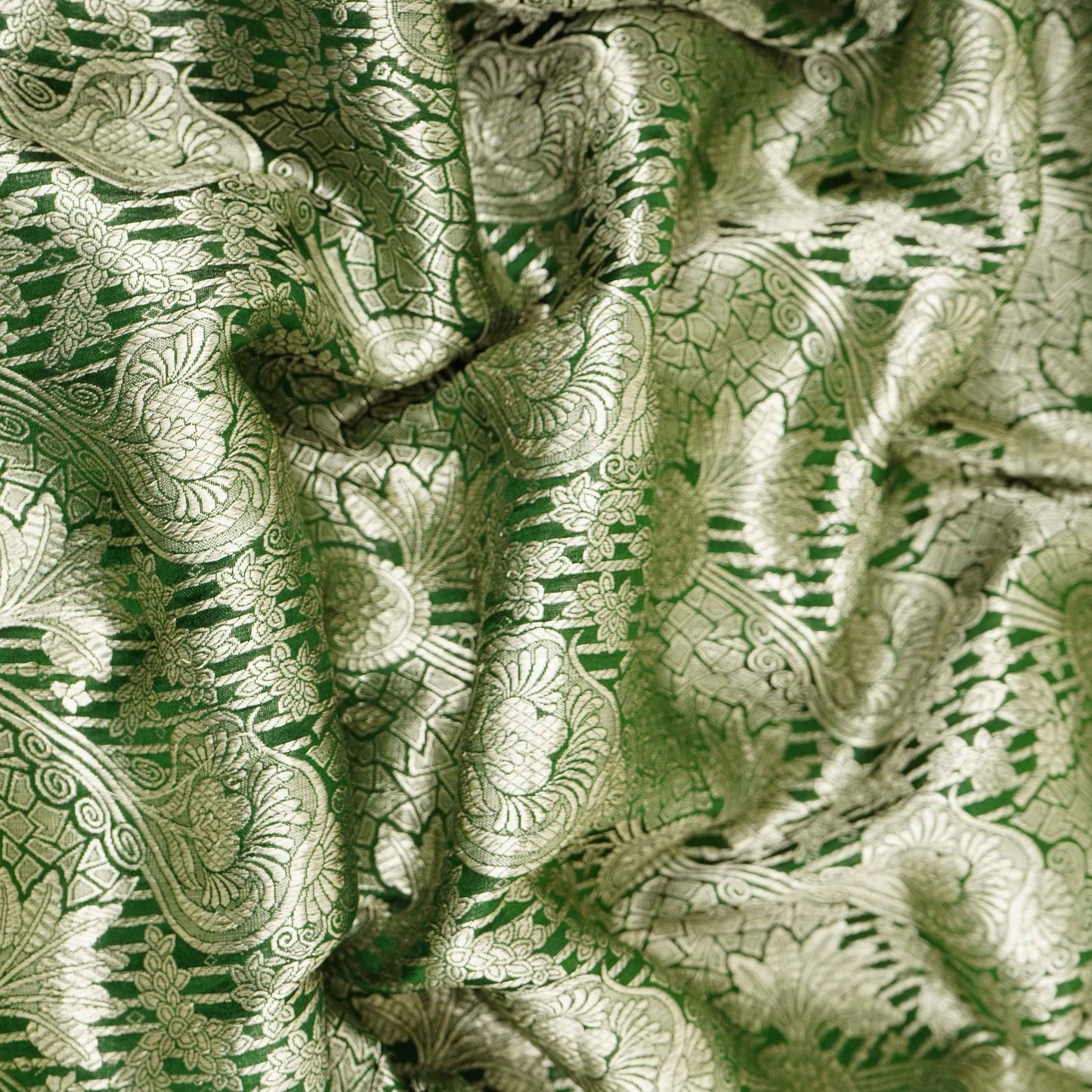 Bottle Green Jaal Raw Mango Silk Fabric CW-32500